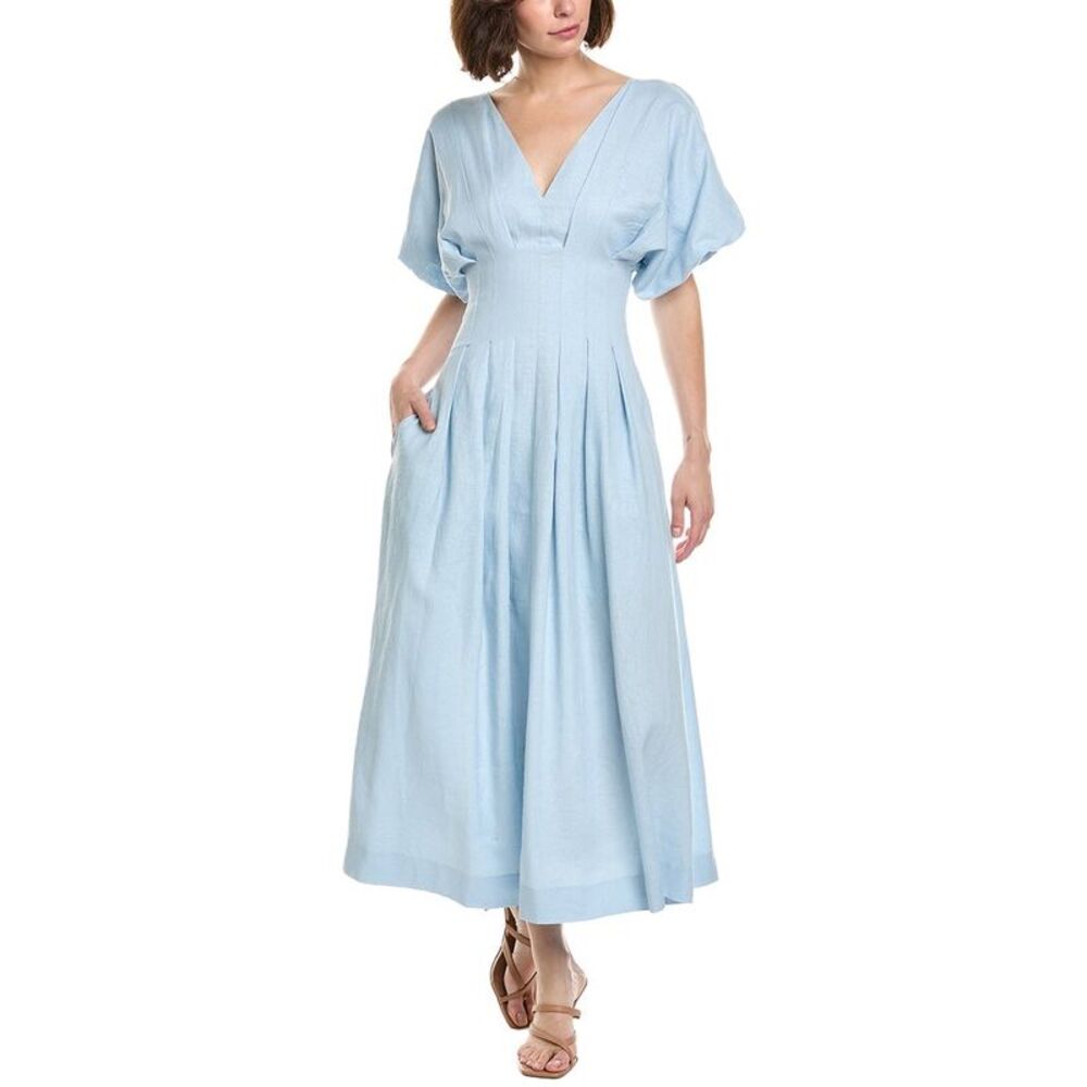 Nicholas Womens Vicky Linen-Blend Midi Dress